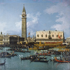 Bernardo Bellotto, Il Ritorno del Bucintoro al molo nel giorno dell’Ascensione, Olio su tela, 108 x 115 cm, Inghilterra, Collezione privata