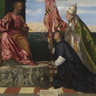 Tiziano Vecellio, Il Vescovo Jacopo Pesaro e Papa Alessandro VI davanti a San Pietro, 1511-1512, Olio su tela, 168x206 cm, Anversa, Koninklijk Museum voor Schone Kunsten