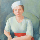 Virgilio Guidi, Donna dalla cintura rossa, 1934 circa, Olio su compensato, 72.2 x 90 cm