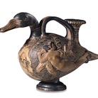 Askòs a forma di anatra, 350?325 AC (da Vulci), ceramica decorata. Londra, British Museum