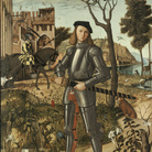 Vittore Carpaccio, Giovane Cavaliere in un paesaggio, 1510, Olio su tela, 218.5 x 152.5 cm, Madrid, Thyssen-Bornemisza Museum 