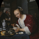 Jan Steen, Ragazza che mangia ostriche, 1658-1660 circa, olio su tavola (arrotondata in cima), cm 20,5 x 14,5. L’Aia, Gabinetto reale di pitture Mauritshuis dono di Sir Henri W.A. Deterding, Londra, 1936. © L’Aia, Gabinetto reale di pitture Mauritshuis