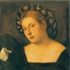 Bernardino Licinio, Ritratto di dama col balzo, c. 1530-4046 x 48 cm, Gallerie dell'Accademia, Venezia