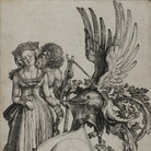 Albrecht Dürer, La donna, il Tempo e lo scudo della Morte, Incisione a bulino, 216 x 158 mm | Courtesy © Musei Civici di Bassano