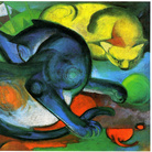 Franz Marc, Due Gatti, blu e giallo, 1912, Olio su tela, 98 x 74 cm, Basilea, Kunstmuseum | L'opera fu esposta alla mostra Entartete Kunst  del 1937