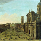 Francesco Battaglioli, Veduta di Piazza Duomo a Brescia, olio su tela, 90 x 130 cm.