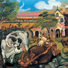 Antonio Ligabue, Fattoria con animali, 1943-1944, Olio su tavola di compensato, 30 x 40 cm