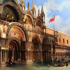 Federico Moja, Piazza San Marco con l'acqua alta, olio su tela, 70 x 89 cm. Milano, collezione privata
