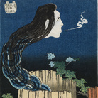 Katsushika Hokusai, Il Fantasma di Okiku al Plate Mansion, dalla serie Cento Storie di Fantasmi (葛飾北斎「百物語　さらやしき) | Courtesy of The Sumida Hokusai Museum, Tokyo