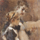 Tranquillo Cremona, Ripassando la lezione, 1877, Acquarello su cartoncino, 49 x 30 cm, Codogno, Fondazione Lamberti