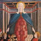 Girolamo di Giovanni, Madonna della Misericordia e i Santi Venanzio e Sebastiano, 1463, Tempera su tavola, 125 x 2016 cm, (Provenienza: Fiastra, Chiesa di San Martino a Tedico), Camerino, Pinacoteca e Museo Civici