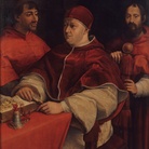 Giuliano Bugiardini, Leone X con i cardinali Giulio de’ Medici e Innocenzo Cybo, 1523-1525, Olio su tela 