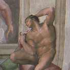 Michelangelo Buonarroti, Ignudo, particolare della volta della Cappella Sistina, 1508-1512. Affresco © Musei Vaticani