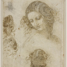 Leonardo da Vinci, Studi di testa femminile, 1505-1507. Matita nera, penna e inchiostro su carta, 198 ✕ 166 mm. The Royal Collection / HM Queen Elizabeth II