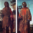 Vincenzo Foppa, San Giovanni Battista e Santo Stefano, olio su tavola, 160 x 60 cm, Brescia, collezione Ubi Banco di Brescia.