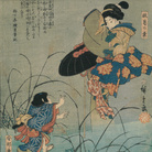 Hiroshige Utagawa, Volpe di Kuzunoha che dice addio al figlio Seimei Abe, 1847