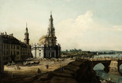 immagine di La Hofkirche di Dresda con il castello e il ponte di Augusto (Dresda dalla riva sinistra dell'Elba)
