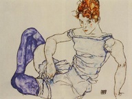 immagine di Donna seduta in calze viola (Sitzende Frau mit violetten Strümpfen)