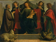 immagine di Madonna in trono tra Sant’Ambrogio e San Michele