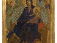 immagine di Madonna col Bambino e tre francescani in adorazion