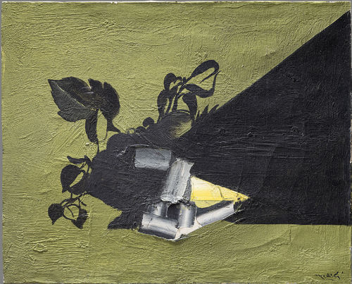 Carlo Mattioli, Dal cestino del Caravaggio, 1968, olio su tela, cm. 40x50