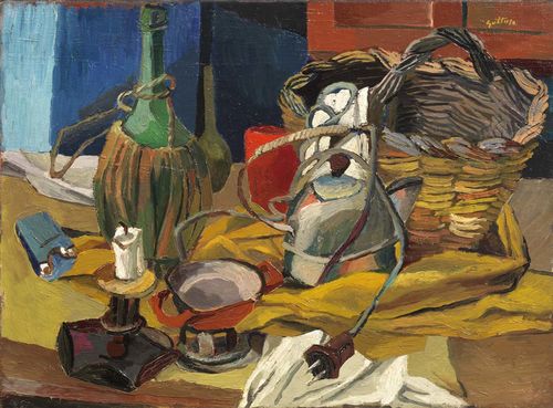 Renato Guttuso, Fiasco, candela e bollitore, 1940-41, olio su tela, cm. 54x73