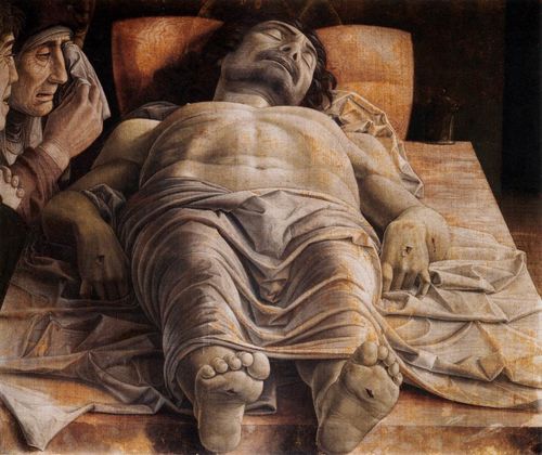 Andrea Mantegna, Cristo morto,1475-1478 ca., tempera su tela. Pinacoteca di Brara, Milano<br />