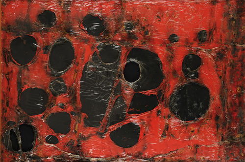 Alberto Burri, <em>Rosso Plastica M3</em>, 1961, Plastica, combustione su tela, Fondazione Palazzo Albizzini, Collezione Burri
