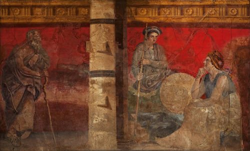 Filosofo con Macedonia e Persia Boscoreale, Villa di Fannio Sinistore, oecus (H), parete ovest affresco, cm. 240x345, 1 secolo a.C. - II stile