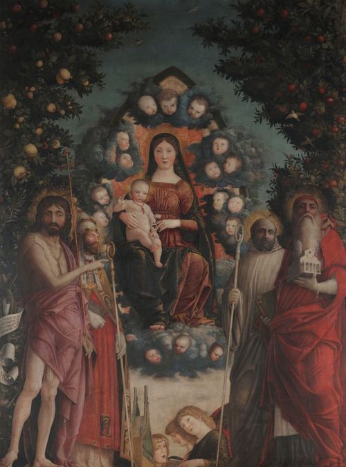 Andrea Mantegna, <em>Pala Trivulzio</em>, 1497, Tempera su tela, 214 x 287 cm, Pinacoteca del Castello Sforzesco, Milano