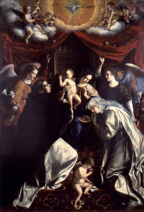 Orazio Gentileschi, <em>Madonna del Rosario</em>,&nbsp;1613-1617, Olio su tela, 201 x 293 cm, Pinacoteca civica &ldquo;B.Molajoli&rdquo;, Fabriano