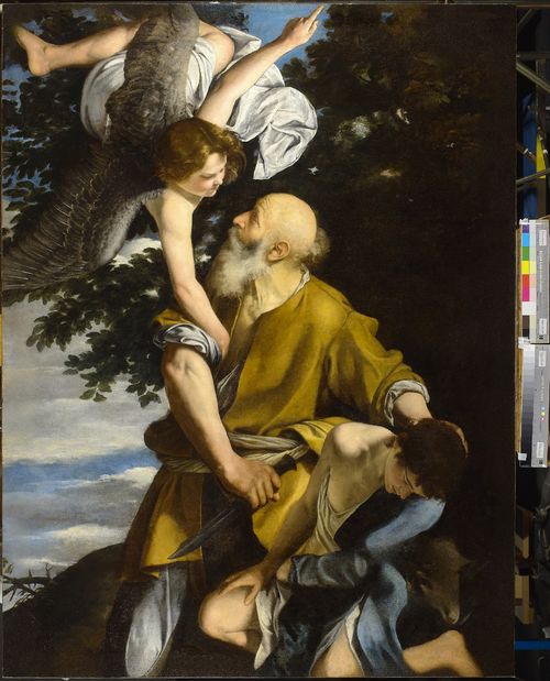 Orazio Gentileschi, Sacrificio di Isacco, olio su tela, con cornice 245x152 cm. (senza cornice 197x148 cm.)