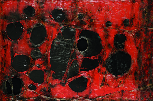Alberto Burri, Rosso Plastica M3, 1961. Plastica, combustione su tela, 121,5x182,5 cm. 
