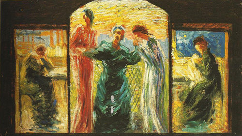Umberto Boccioni, Trittico. Veneriamo la Madre, 1907-1908. Olio su tavola, 27 x 56 cm. Collezione privata