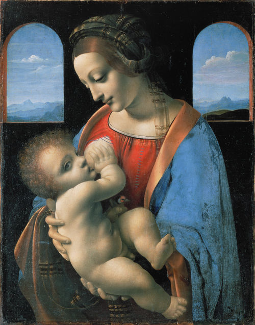 Leonardo da Vinci (1452 - 1519), Attribuzione, <em>Madonna Litta</em>, Met&agrave; anni '90 del XV secolo, Olio su tavola trasferito su tela, 33 x 42 cm, Museo Statale Ermitage, San Pietroburgo<br />