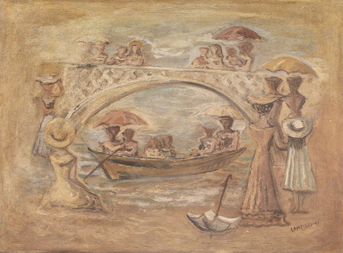 Massimo Campigli, <em>Venezia - Gita in barca</em>, 1941, affresco su intonaco intelato e riportato su tavola, cm. 89x118