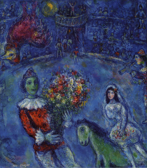Marc Chagall, <em>Le Coq Violet</em>, 1966-72, olio, tempera e inchiostro su tela, 78,3x89,3 cm. Collezione privata, Svizzera