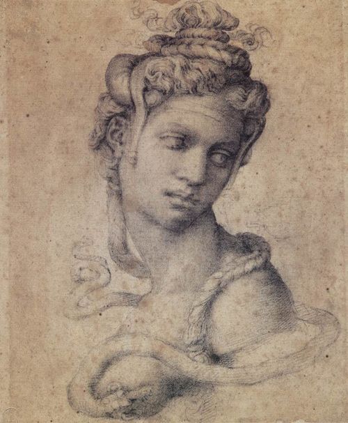 Michelangelo Buonarroti, <em>Cleopatra</em>, 1535 circa. Matita nera, 232 x 182 mm. Casa Buonarroti, Firenze, inv. 2 F