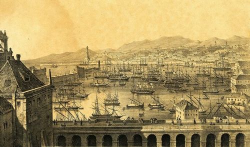 Anonimo, Genova e il suo Porto dalle Terrazze di Marmo (Litografia, ante 1883)