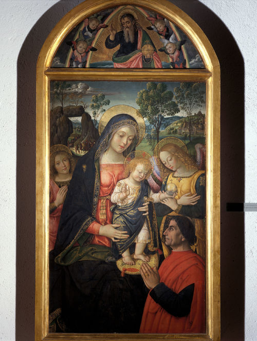 Bernardino di Betto, detto Pintoricchio,<em> Madonna della Pace</em>, c. 1489, Olio su tavola, 70 x 143 cm, San Severino Marche, Pinacoteca Civica Tacchi-Venturi