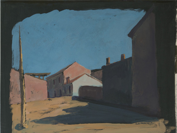 Paolo Manaresi,<em> Sobborgo</em>, sd (anni ‘50-‘60), Tempera su carta