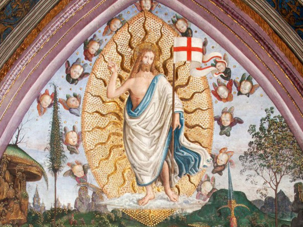 Pinturicchio, Resurrezione di Cristo con Papa Alessandro VI inginocchiato, 1492-1494, Musei Vaticani, Appartamnto Borgia