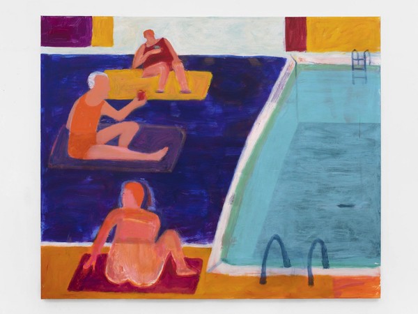 Katherine Bradford, Drinks by the pool, 2021, acrylic on canvas, 152,4 x 182,8 cm.