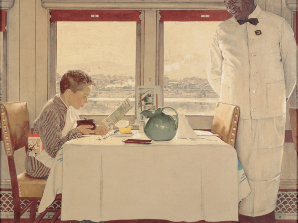 Norman Rockwell, Boy in a Dining Car (Ragazzo in carrozza ristorante), 1946 Olio su tela, 96,5 x 91,5 cm Cover illustration for The Saturday Evening Post, December 7, 1946 Collection of The Norman Rockwell Museum at Stockbridge, NRM.1988.2