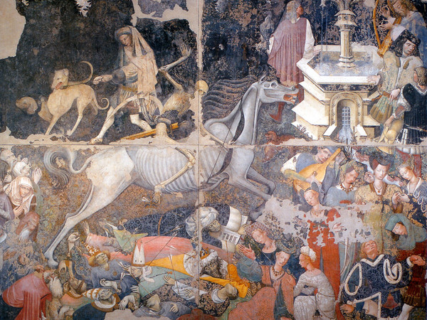 Trionfo della Morte, Ignoto, Metà sec. XIV. Affresco staccato, cm. 600 x 642. Provenienza: Palermo, Palazzo Sclafani. Palermo, Galleria Regionale della Sicilia di Palazzo Abatellis