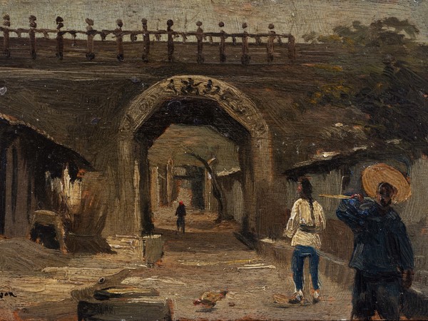 Arnold Henry Savage Landor, La Piattaforma delle Nuvole a Juyongguan nei pressi di Pechino, 1891. Olio su tavola, 10,5 x 17 cm. Collezione Fusi