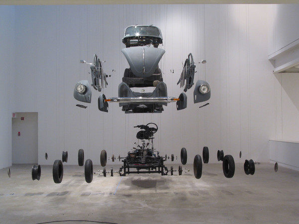 Damián Ortega, Cosmic Thing, 2002. Beetle 83', stainless steel, wires and plexiglass Variable dimensions. Courtesy The Museum of Contemporary Art, Los Angeles, purchased with funds provided by Eugenio López and the Jumex Fund for Contemporary Latin America Art