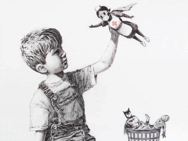 Banksy, Game Changer, 2020 | L'opera rimarrà in mostra al Southampton General Hospital fino all'autunno 2020, quando verrà messo all'asta per raccogliere fondi per enti di beneficenza del Servizio Sanitario Nazionale britannico