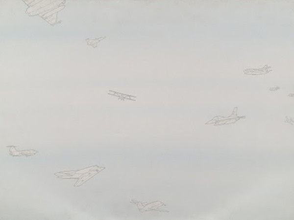 Alighiero Boetti, <em>Cieli Ad Alta Quota</em>, 1988, Matita e acquarello su carta posata su tela, 51 x 72 cm.