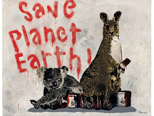TVBOY, Save planet earth, 2020. Tecnica mista su tela